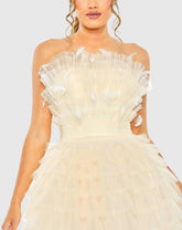 Beige Feathered Strapless Tulle Fit and Flare Dress - FINAL SALE